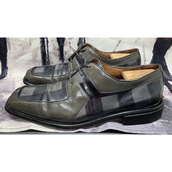 Marco Vicci Premium Derby Dress Shoes Mens 11 M TITAN Gray Black Check Pattern main image 5